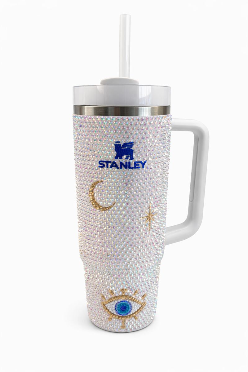 🧿✨ 30oz Rhinestone Stanley Tumbler – Hamsa & Evil Eye Design